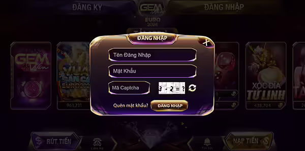 Sau khi tạo tài khoản, người chơi đăng nhập để bắt đầu trải nghiệm trò chơi tại Gemwin