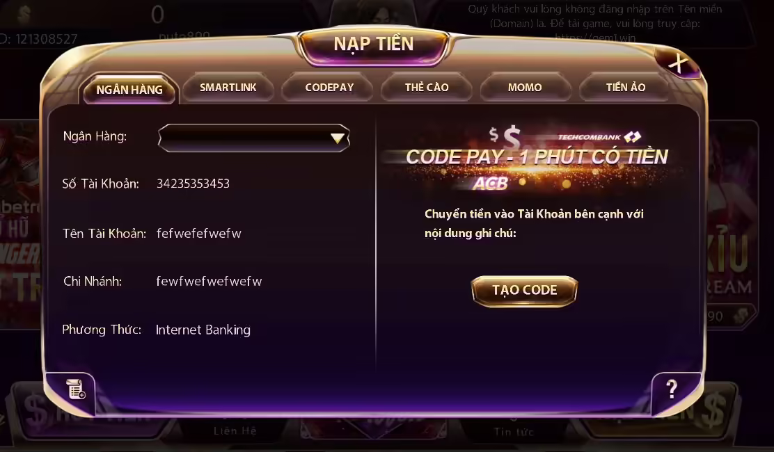 Các phương thức nạp tiền phổ biến tại Gemwin